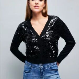 Forever 21 Black Sequin V-Neck‎ Sweater